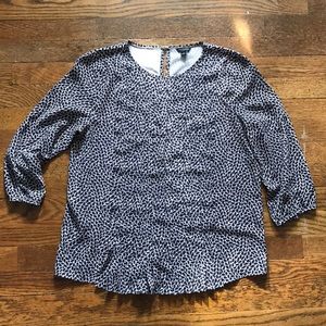 Ann Taylor Small Pink Print Ruffle Front Top